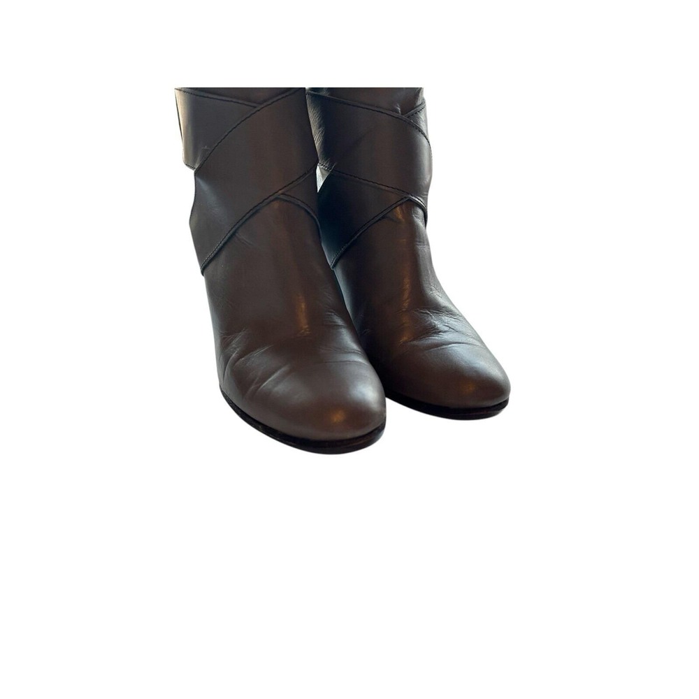 TIBI Tall Taupe Gray Brown Italy Buttery Soft Leather Boot 8 Ankle Harness Boho - Picture 5 of 12